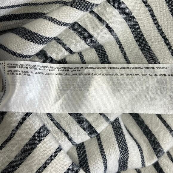 MNG Mango White Gray Linen Striped Cap Sleeve Button Down Shirt Blouse Top Sz 4 - Picture 4 of 4